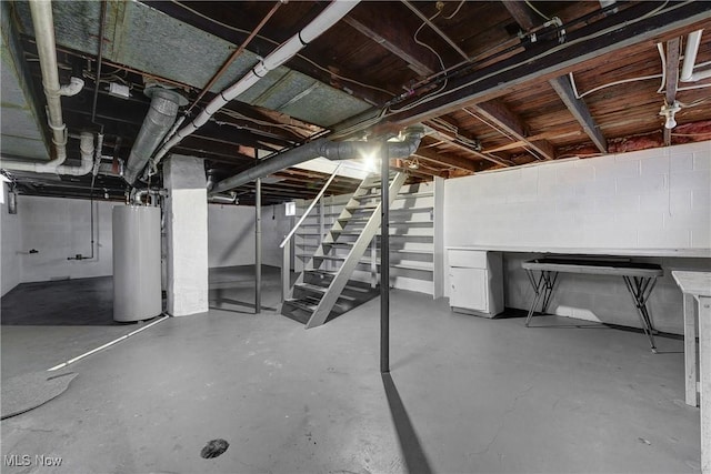 basement featuring gas water heater