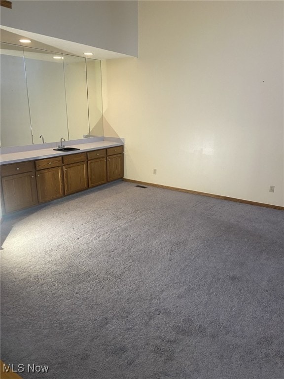 kitchen with light carpet and sink