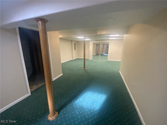 basement featuring carpet flooring