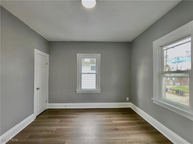 spare room featuring plenty of natural light and wood-type flooring