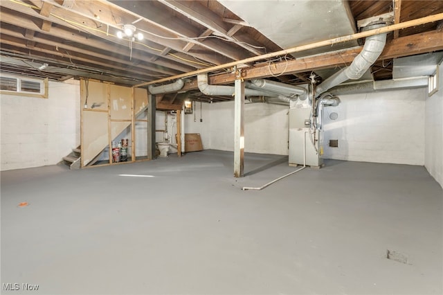 basement with heating unit