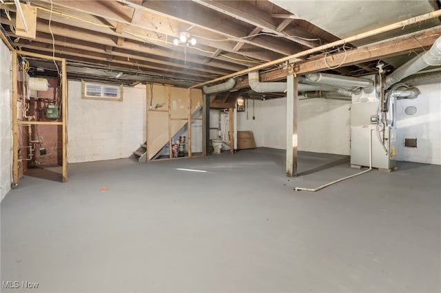 basement with heating unit