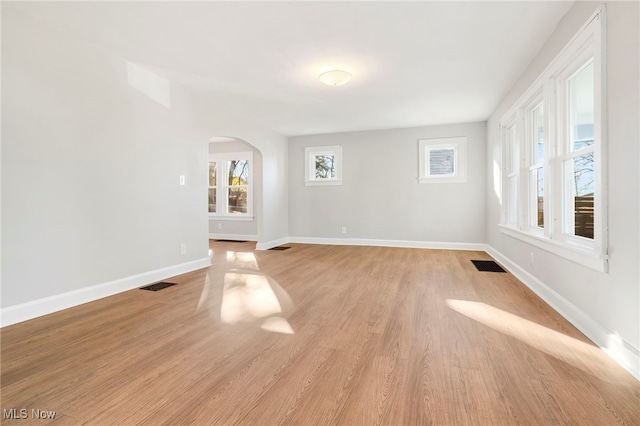 spare room featuring light hardwood / wood-style flooring and plenty of natural light