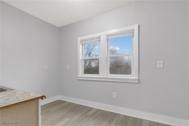 unfurnished dining area with light hardwood / wood-style flooring