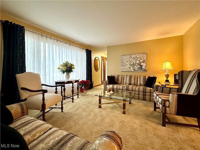 living room with light colored carpet