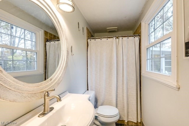 bathroom with a wealth of natural light, sink, and toilet