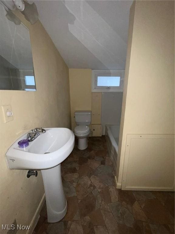 bathroom featuring a washtub and toilet