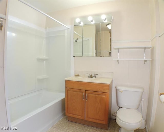 full bathroom with vanity, toilet, and bathing tub / shower combination