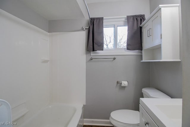 full bathroom with vanity, toilet, and bathtub / shower combination