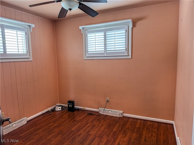 unfurnished room with hardwood / wood-style flooring and ceiling fan