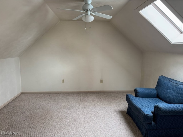 4175 E Middletown Rd, New Middletown, OH 44442 - additional living space with lofted ceiling, a skylight, carpet flooring, ceiling fan, and baseboards
