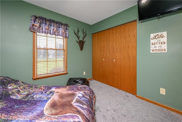 bedroom with carpet and a closet