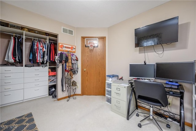 view of carpeted home office