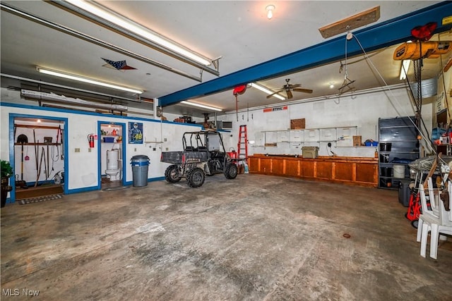 garage with ceiling fan