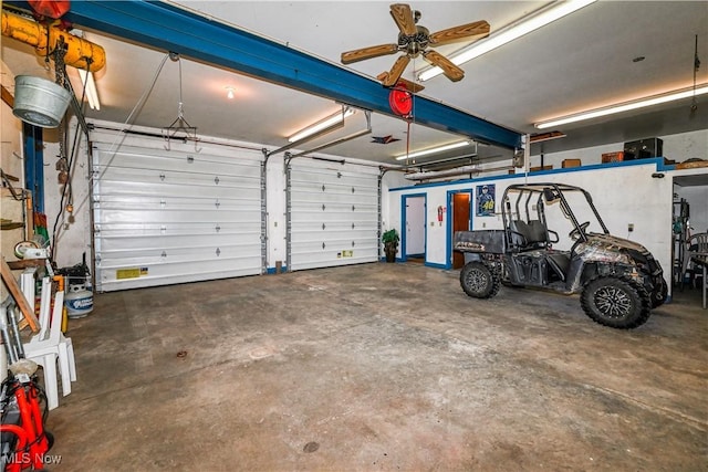 garage featuring ceiling fan