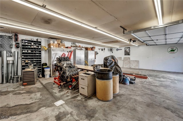 garage featuring a workshop area