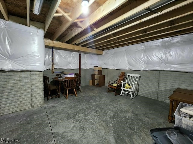 basement with brick wall