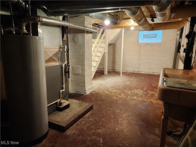 basement featuring water heater