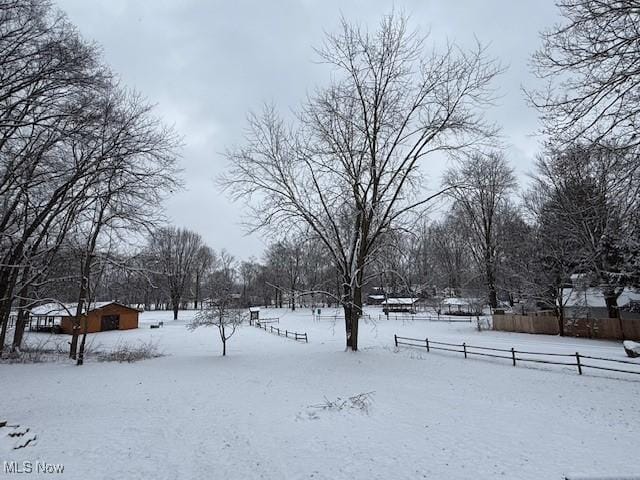 view of yard covered in snow