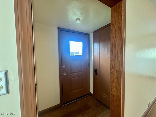 doorway with dark wood-type flooring