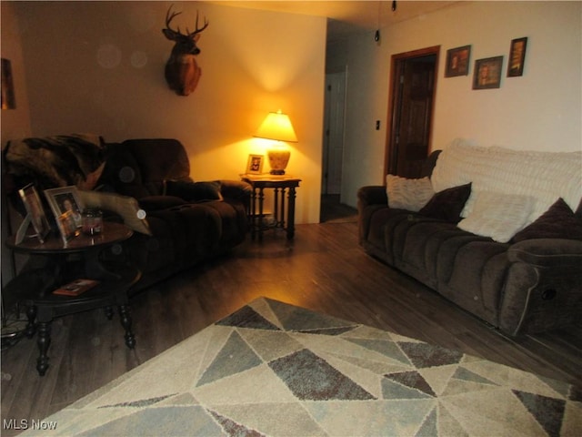 living room with dark hardwood / wood-style floors