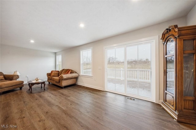 living room with hardwood / wood-style floors