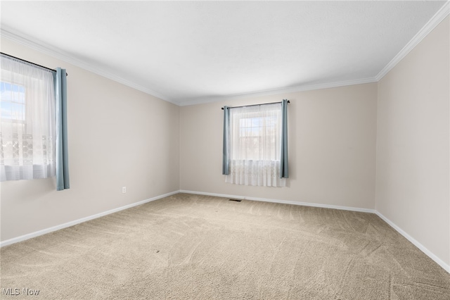 spare room with carpet floors and ornamental molding