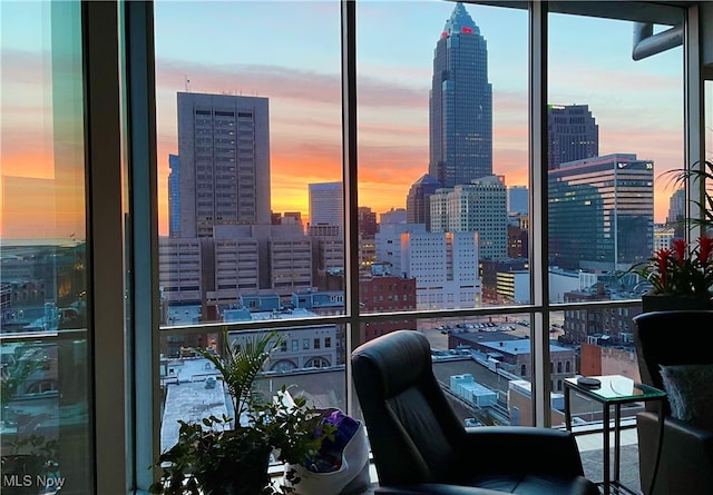 view of balcony at dusk