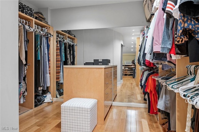 spacious closet featuring light wood-type flooring