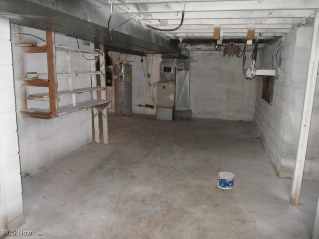 basement with heating unit and gas water heater