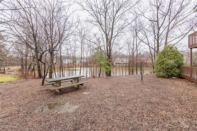 view of yard with a water view