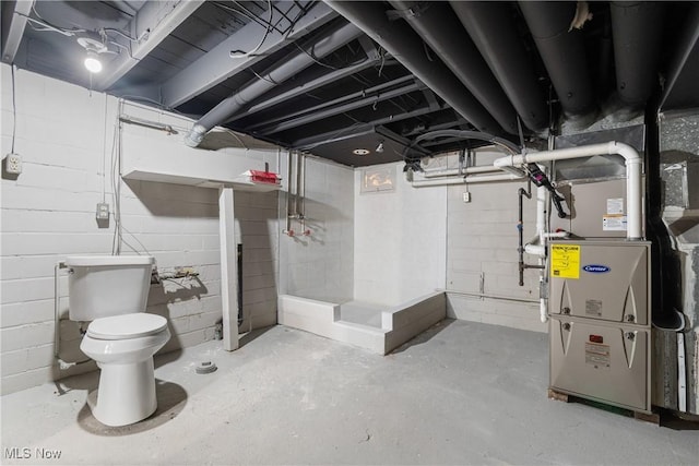 basement featuring heating unit