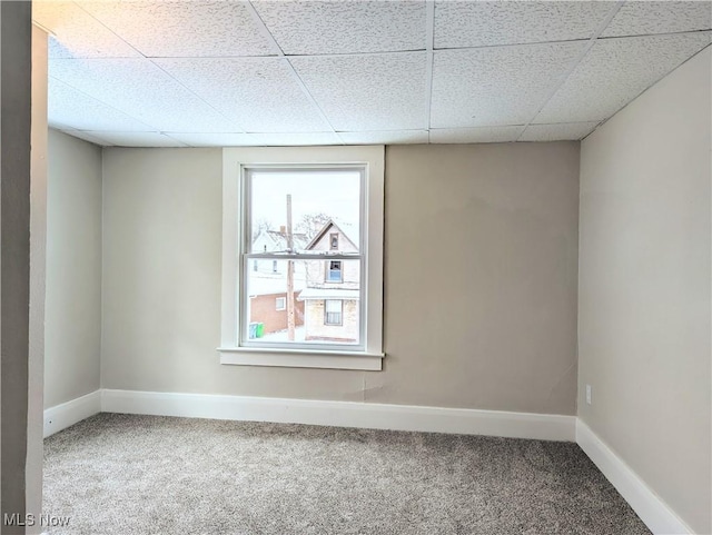 empty room featuring carpet flooring and a drop ceiling