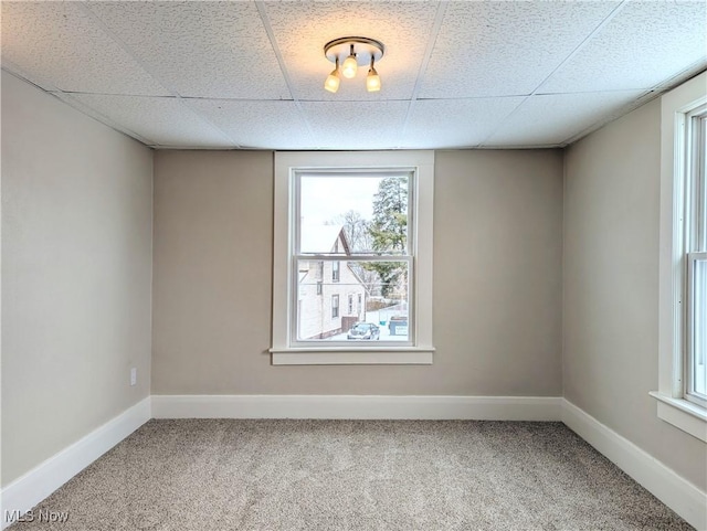 empty room featuring carpet flooring and a drop ceiling