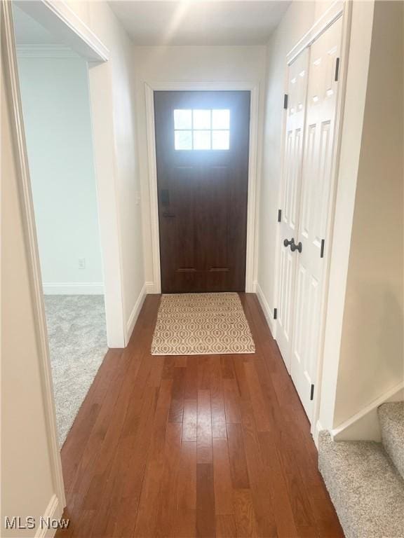 doorway featuring dark hardwood / wood-style floors