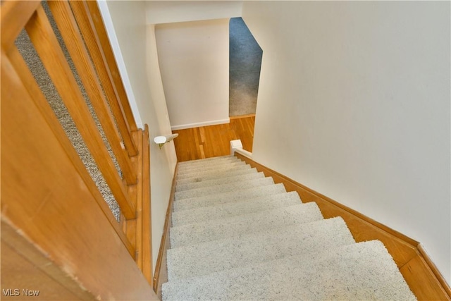 stairs featuring wooden walls