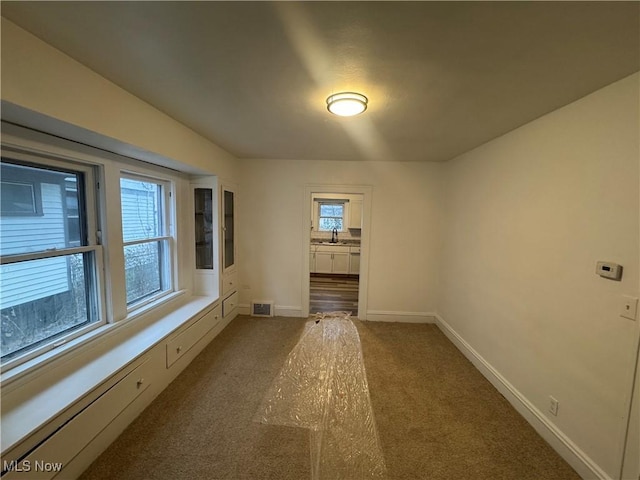 carpeted spare room featuring sink