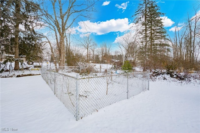 view of yard layered in snow