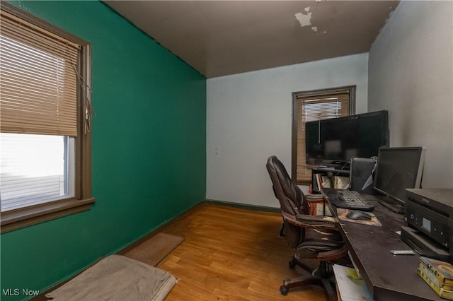 home office featuring light wood-type flooring