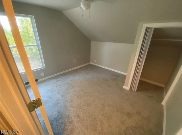 bonus room featuring carpet flooring and vaulted ceiling