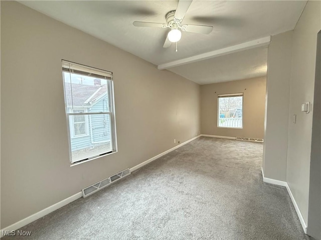 747 Brownell Ave, Lorain, OH 44052 - unfurnished room featuring carpet, baseboards, ceiling fan, and visible vents