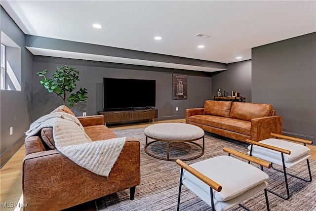 living room with light wood-type flooring