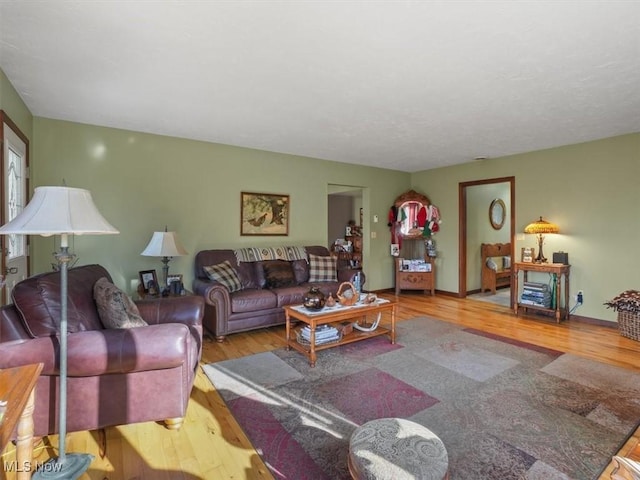 living room with light hardwood / wood-style flooring