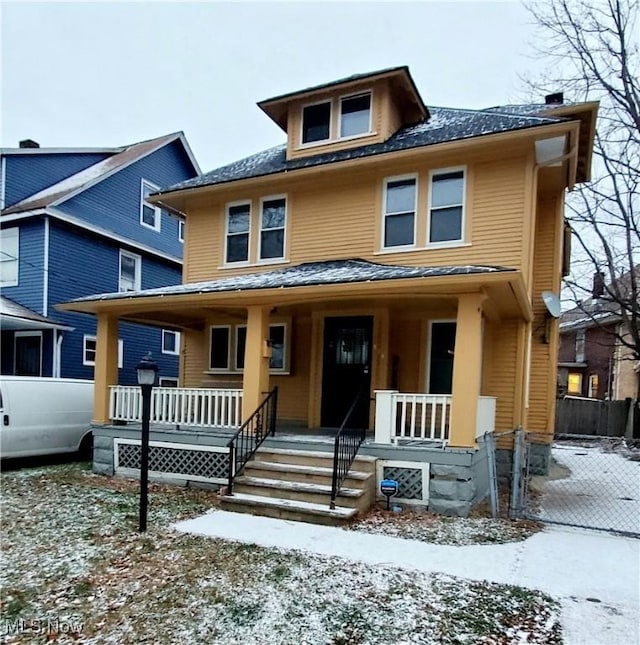 view of front facade featuring covered porch