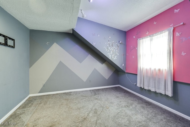 unfurnished room featuring carpet floors and a textured ceiling