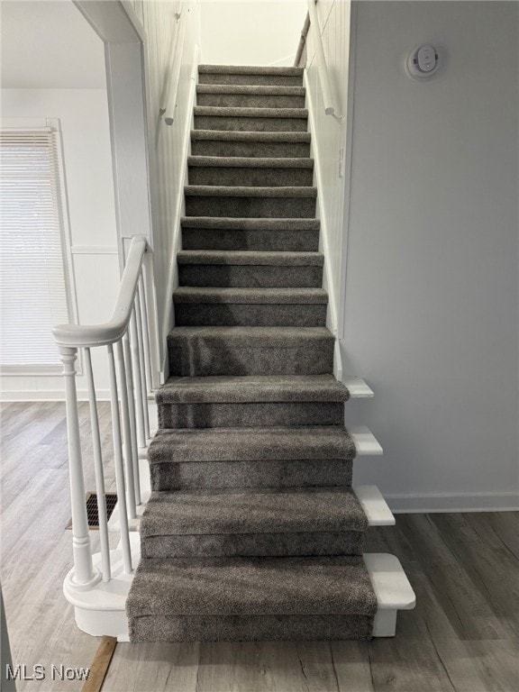 staircase with wood-type flooring