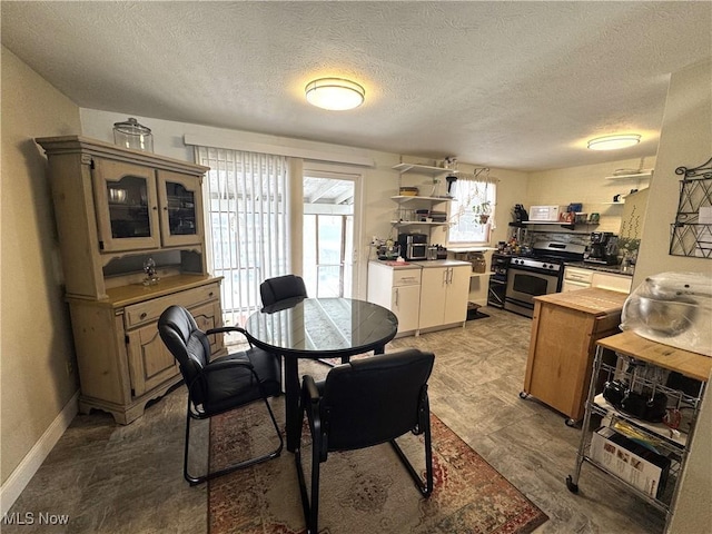 dining room with a textured ceiling