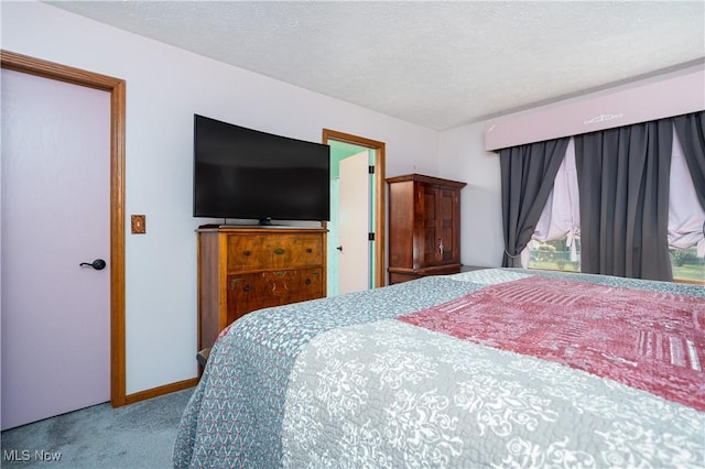 carpeted bedroom with a textured ceiling