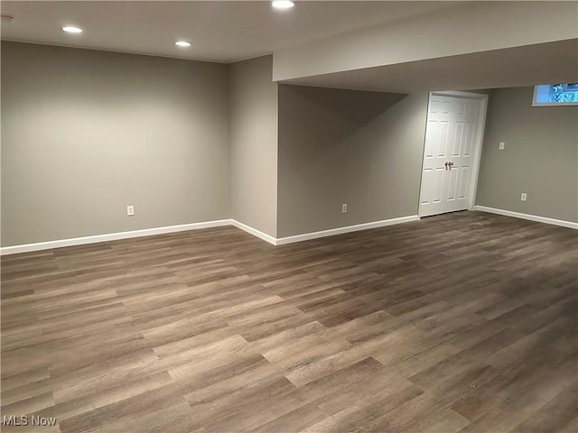 basement featuring wood-type flooring