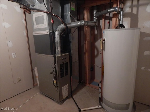 utilities featuring heating unit and gas water heater